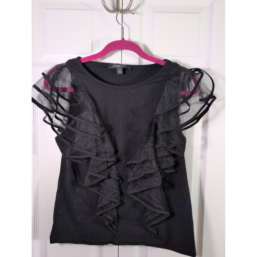 Marc New York Black Ruffle Sleeve  Medium Blouse